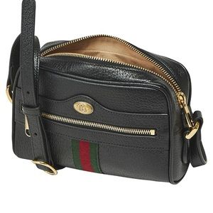 GUCCI mini Ophidia GG logo black textured Leather cross-body bag. AUTHENTIC